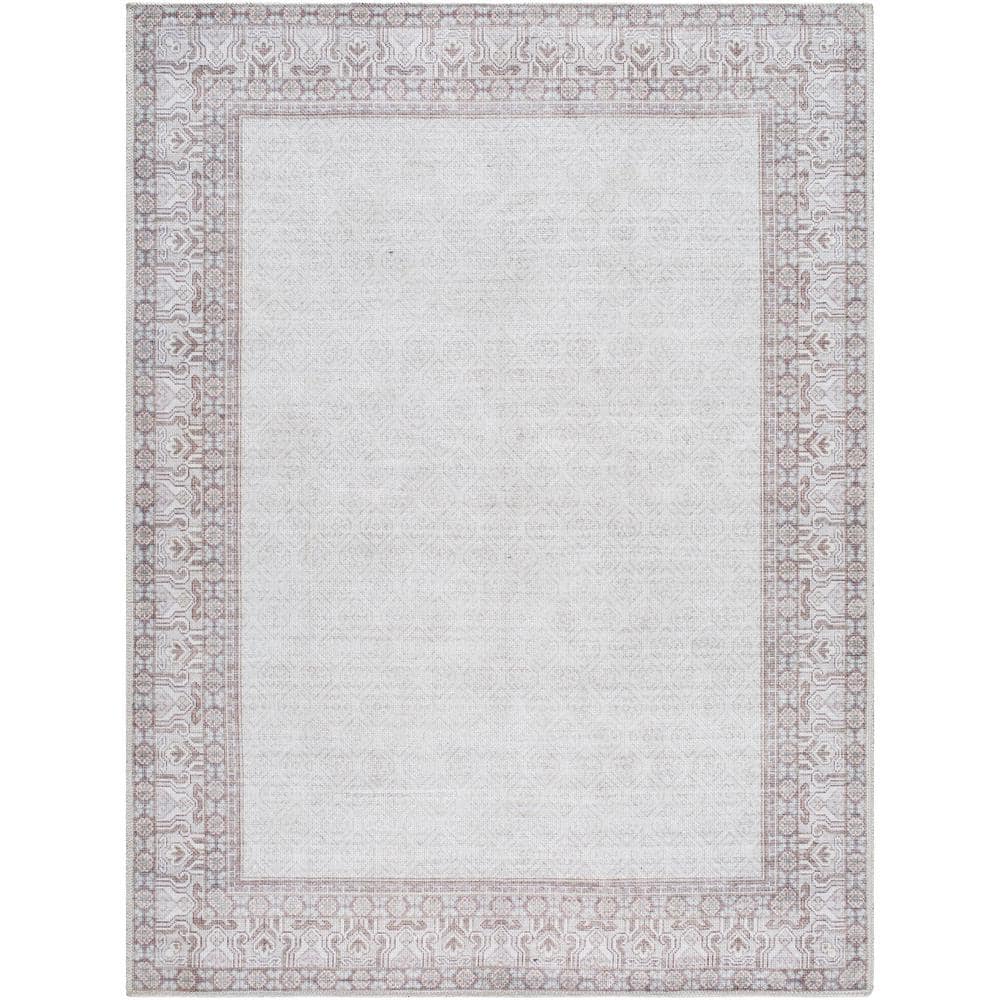 Rainier Brown and Cream Rectangular Polyester Washable Area Rug
