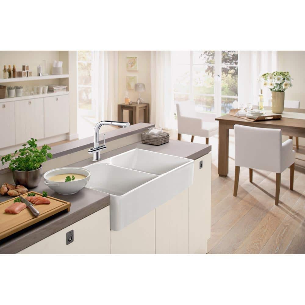 White Fireclay Double Bowl Farmhouse Kitchen Sink