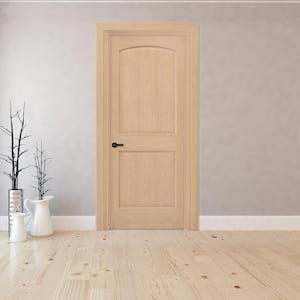 30 in. x 80 in. 2-Panel Round Top Right-Hand Unfinished Red Oak Wood Single Prehung Interior Door with Bronze Hinges
