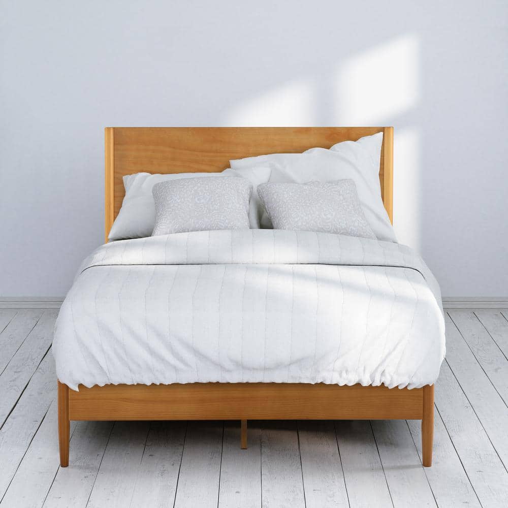 Brown Wood Frame Queen Platform Bed