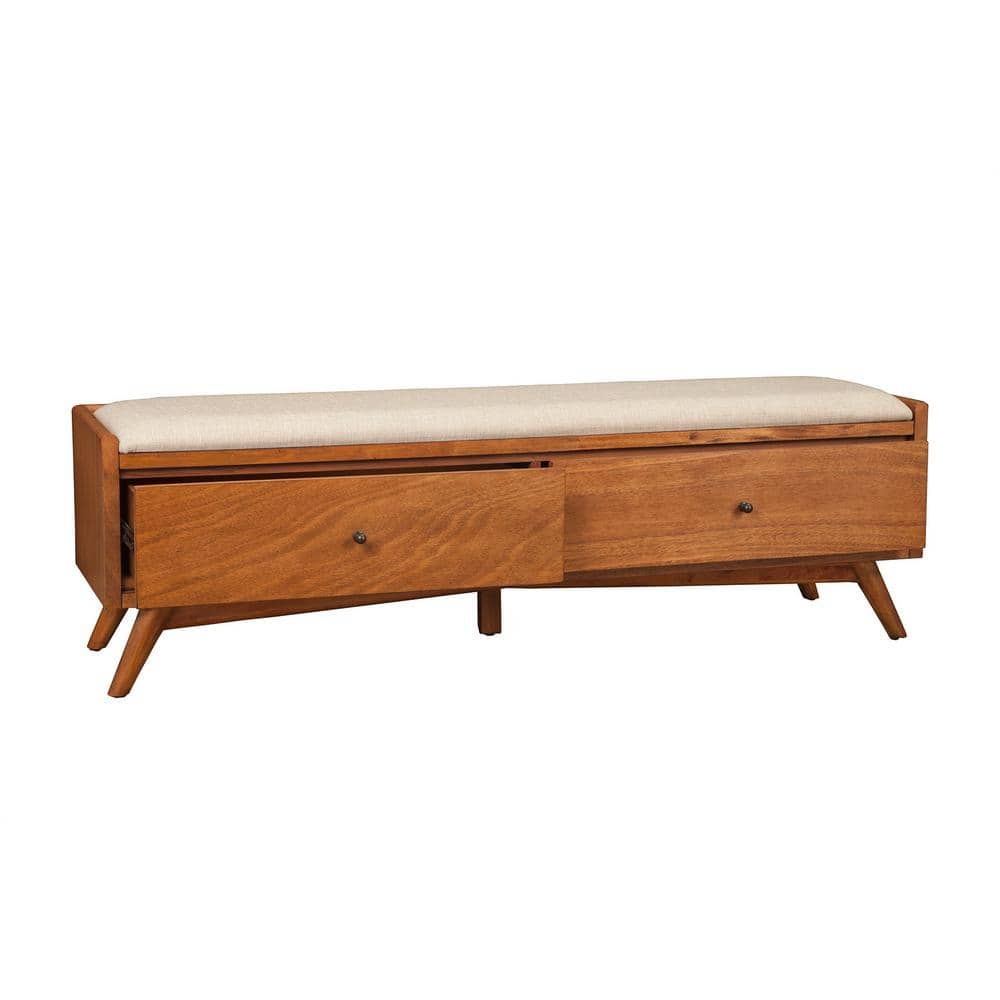 Flynn Acorn 59 in. W Bedroom Bench with Cushioned, Solid Wood