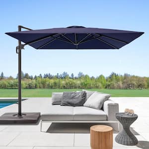 Navy Blue Premium 10 x 10 ft. Cantilever Patio Umbrella with Base and 360° Rotation and Infinite Canopy Angle Adjustment