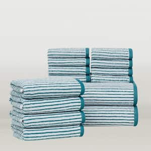 Everyday Jacquard Stripe Teal 14 Piece Cotton Towel Set