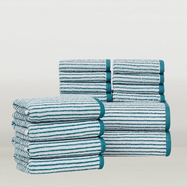 Everyday Jacquard Stripe Teal 14 Piece Cotton Towel Set