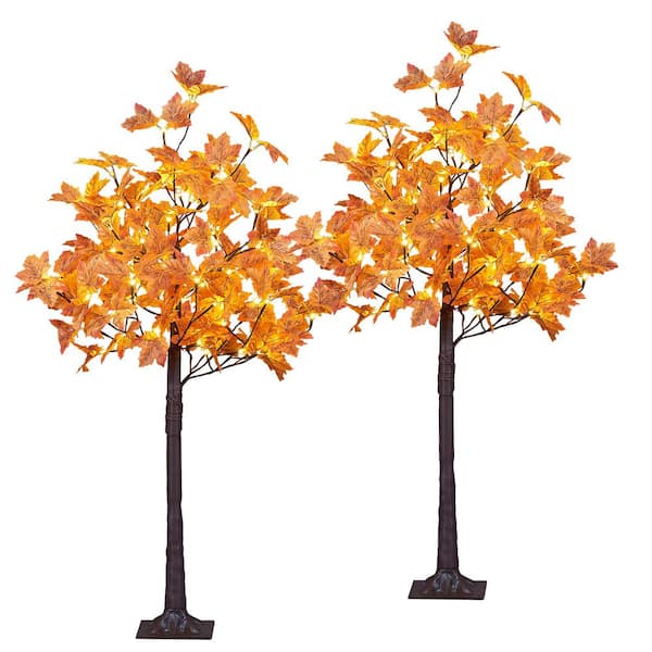 tree ② Lightshare 2-Piece 4 ft. Artificial Maple Leaf Tree in Base 144L