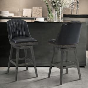 Charlie 27 in. Onyx High Back Wood Bar Stool with Faux Leather Seat
