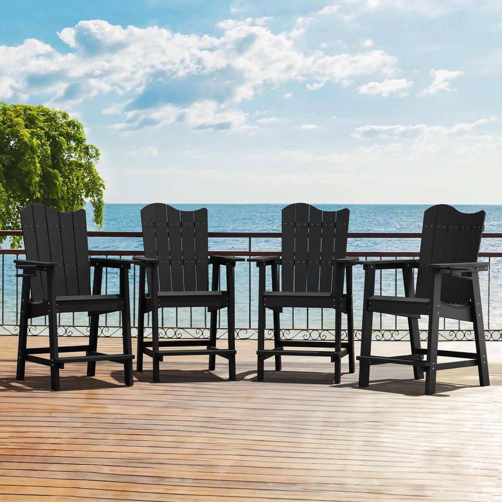 Lue Bona Black Plastic Adirondack Outdoor Bar Stool With Cup Holder