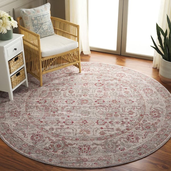 Vintage Tabriz 7 ft. x 7 ft. Gray/Rust Distressed Abstract Border Round Area Rug