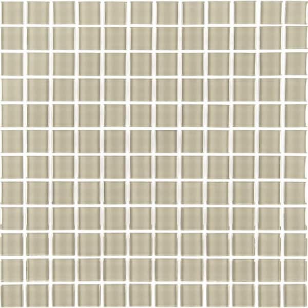 Modern Cream Beige 1 in. X 1 in. Square Glossy Glass Mosaic Wall Floor And Pool Tile (6 sq.ft./Case)