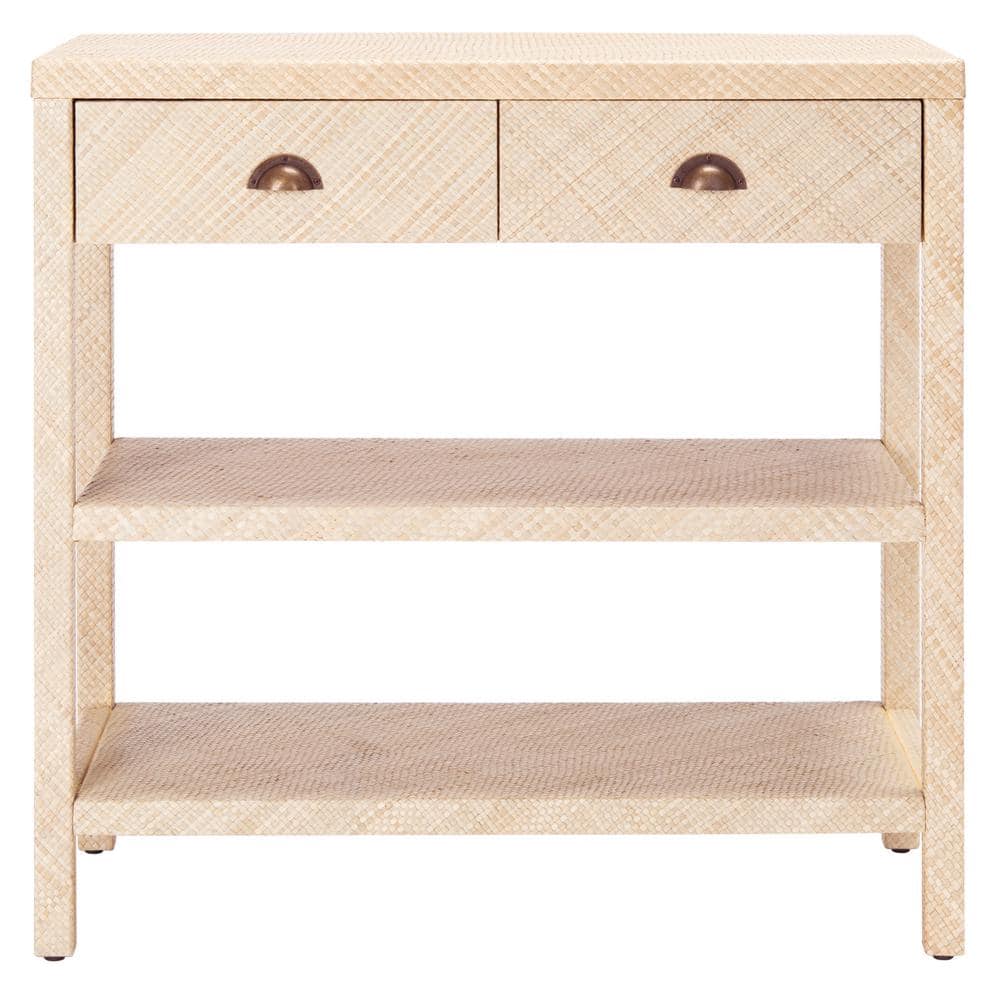 SAFAVIEH Home Collection Apis Raffia Drawer 2-Shelf Bookcase Console Table Fully Assembled CNS6603A  Light Natural/Gold