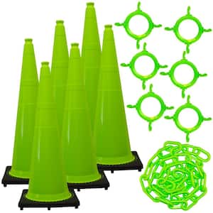 36 in. Green Traffic Cone and Chain Kit Safety