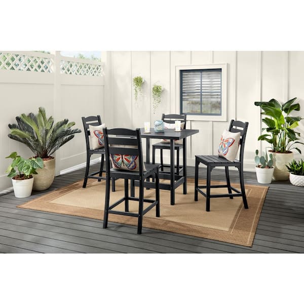 Seaside Bluff 5-Piece HDPE All-Weather Outdoor Counter Height Dining Set Black