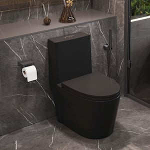 12 in. 1-piece 1.1/1.6 GPF Water-Efficient Dual Flush Elongated Toilet in Black Soft Closing Seat Included