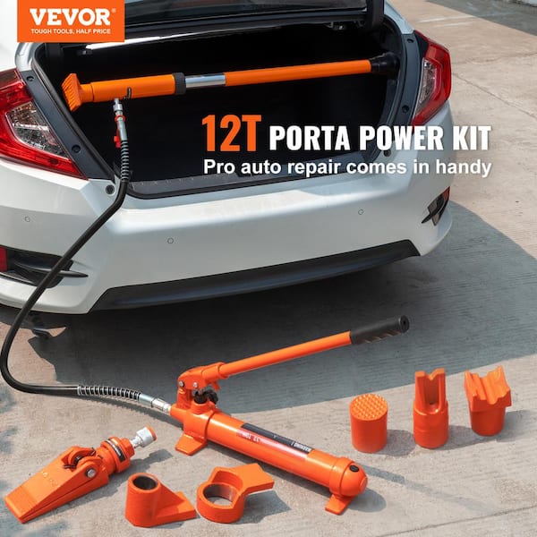 12-Ton Porta Power Kit 55.1 in. Oil Hose Hydraulic Jack Ram 5.3 in. Lifting Height Autobody Frame Repair Tools
