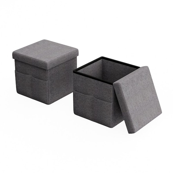 Lavish Home Gray Foldable Storage Cube, Storage Ottoman Cube