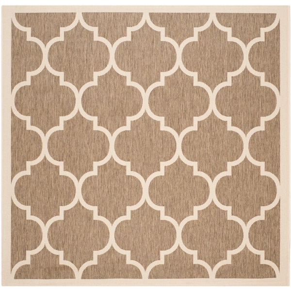 Courtyard Brown/Bone 7 ft. x 7 ft. Moroccan Geometric Indoor/Outdoor Patio  Square Area Rug