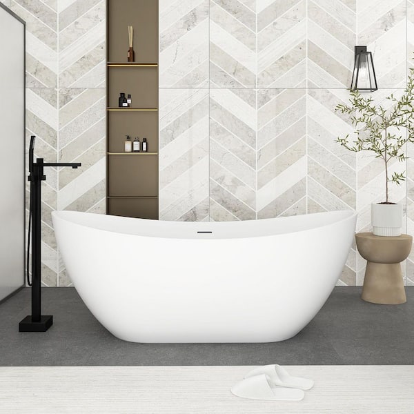 67 in. x 28 in. Acrylic Freestanding Soaking Bathtub with Reversible Drain in White