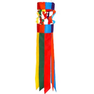 40 in. Colorful Hanging Decoration Rainbow Windsock with Long Tails and 3.3 ft. Gay Pride LGBT Parade Flag Column