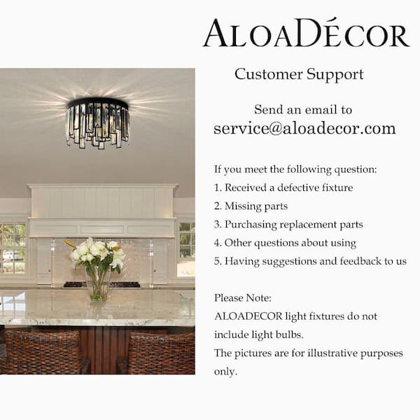 ALOA DECOR 6-Lights 16 in. Modern Matte Black Drum Crystal Flush