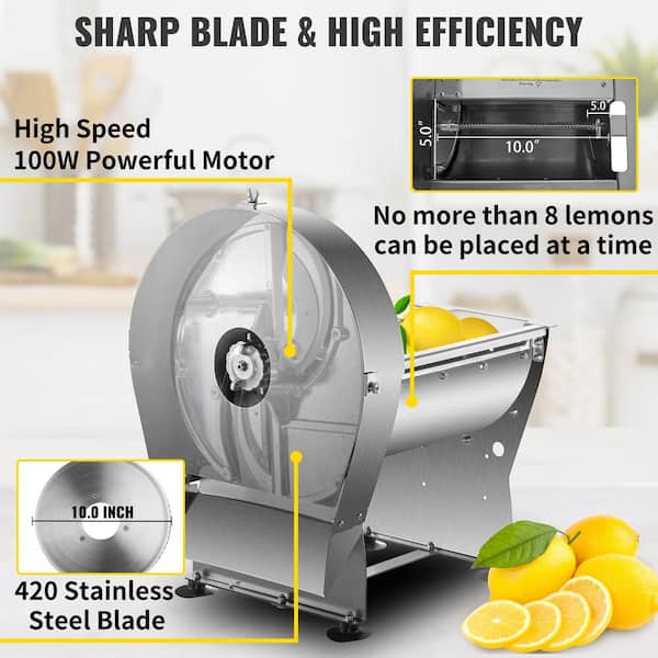 VEVOR Electric Food Slicer, 10In Manual Vegetable Fruit Slicer, 0-0.4 In  Adjustable Thickness Fruit Slicer Machine with Removable Stainless Steel