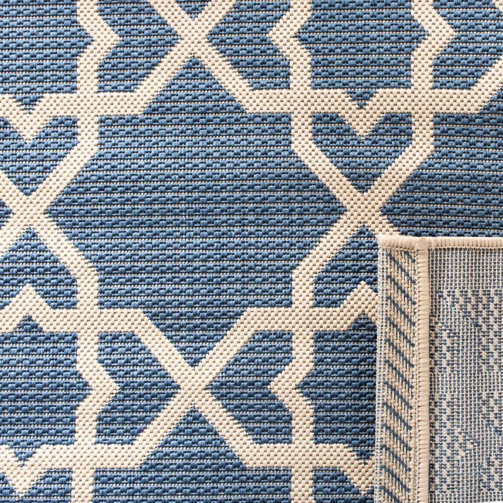 Sky Blue Beige Geometric 9' x 12' Synthetic Area Rug