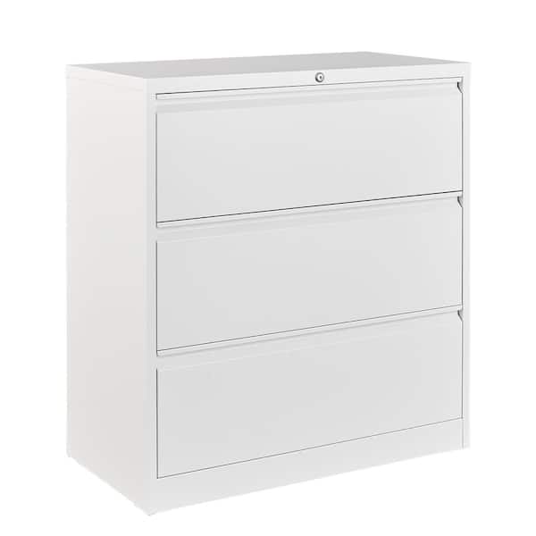 Hephastu 35.55 in. W x 40.86 in. H x 15.86 in. D 3-Drawer Metal Lateral File Garage Storage Freestanding Cabinet in White