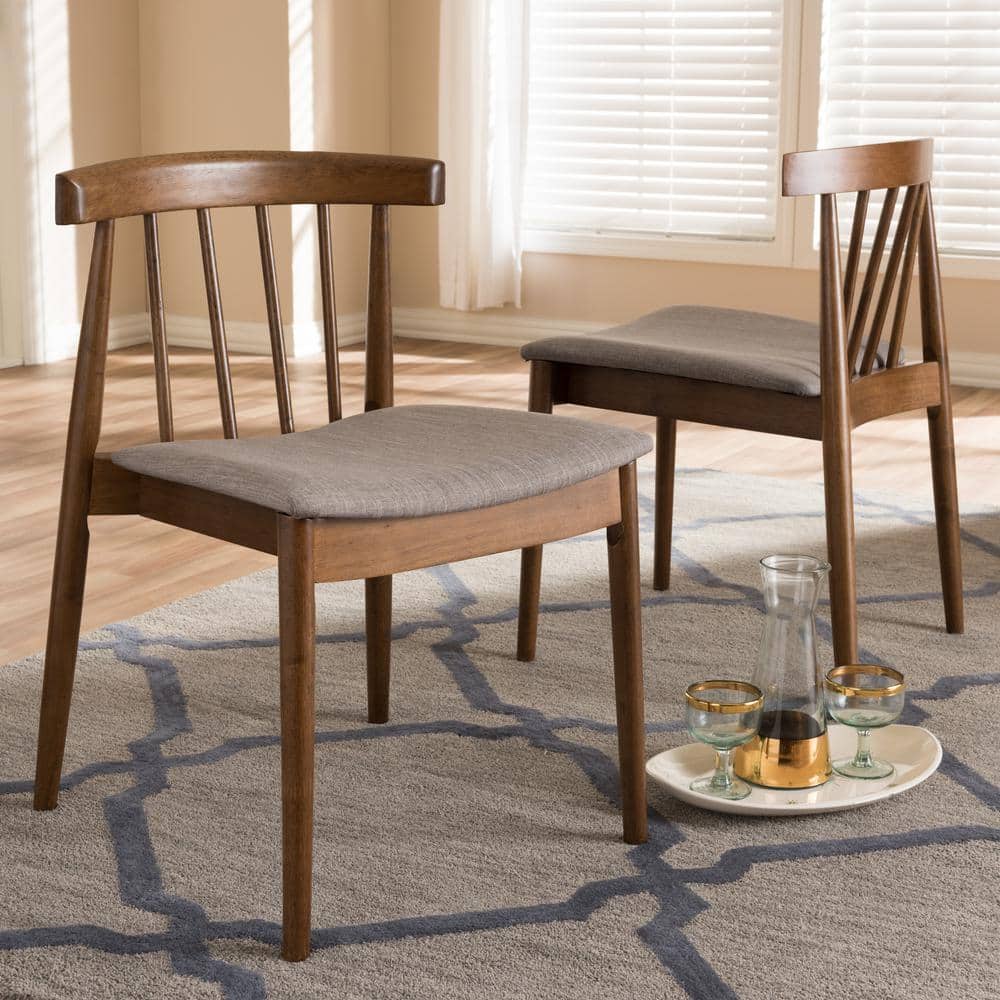 Wyatt Mid-Century Modern Walnut Wood Dining Chair Set with Beige Upholstery