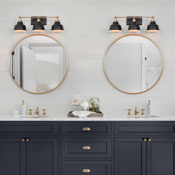 22 in. Vanity Lights, Plated Brass and Matte Black Bathroom Vanity Light,  Modern Vanity Lighting Fixtures