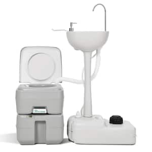 Portable 19.7 in. L White Outdoor Sink Hand Wash with 3.73 Gal. Water Tank Basin and Toilet