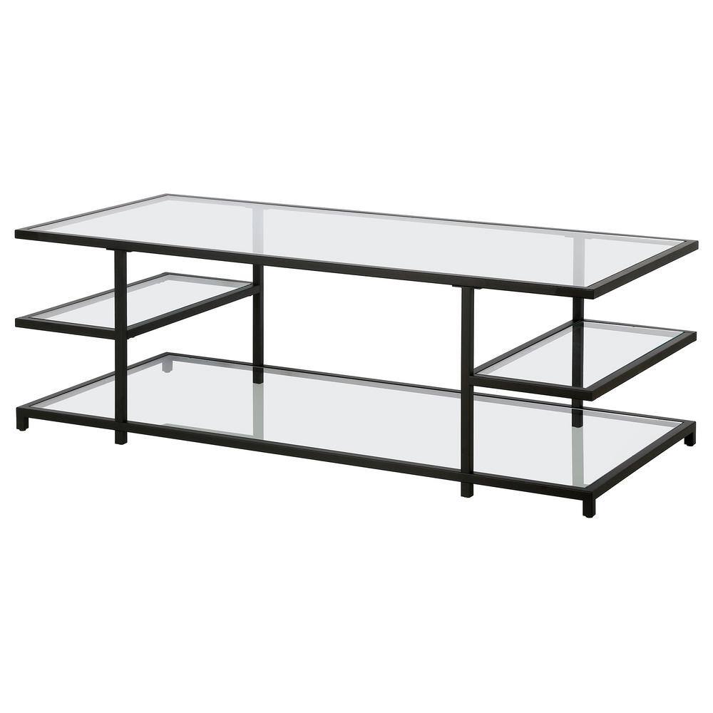 Greenwich Mid-Century Blackened Bronze 54" Glass Coffee Table