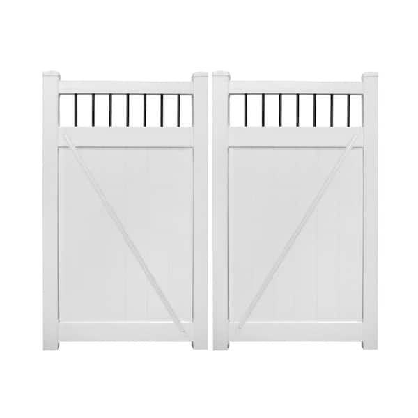 Weatherables Bradford 7.4 ft. W x 6 ft. H White Vinyl Privacy Fence Double Gate Kit