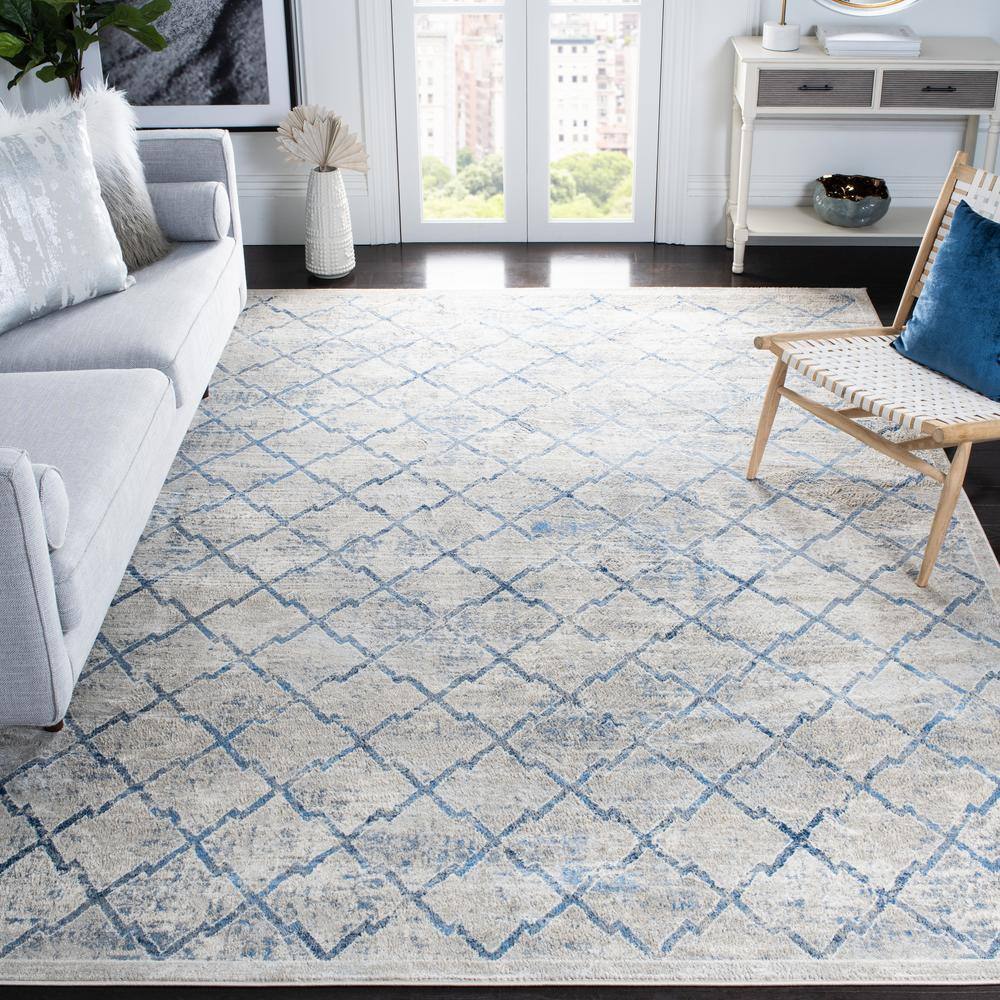Brentwood Light Gray and Blue Synthetic Rectangular Area Rug, 12' x 18'