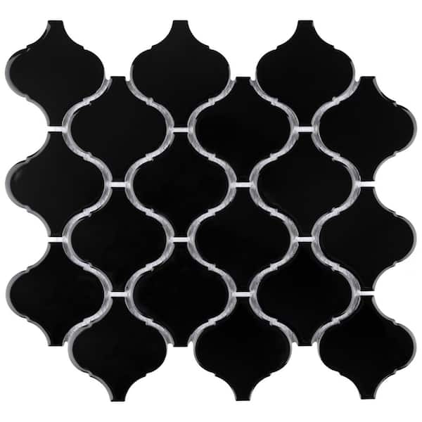 Merola Tile Metro Lantern Glossy Black 9-1/2 in. x 10-3/4 in. Porcelain Mosaic Tile (7.3 sq. ft./Case)