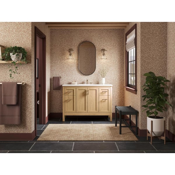 Hadron 48.75in. Single Sink Freestanding Light Oak Bath Vanity with White Quartz Top Assembled