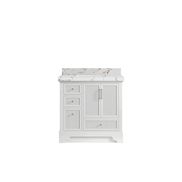 Willow Collections Alys 36 in. W x 22 in. D x 36 in. H Single Sink Bath Vanity Center in White with 2" Viola Brown Quartz Top
