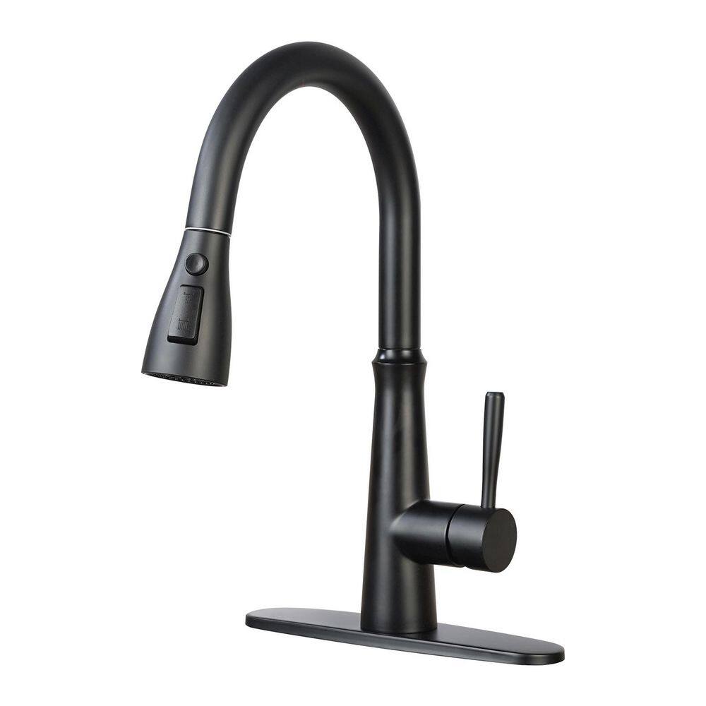 15.4 in. Single Handle Pull-Down Sprayer Kitchen Faucet, Kitchen Faucet with 360° Swivel Spout in Matte Black price history on PriceWatchPro