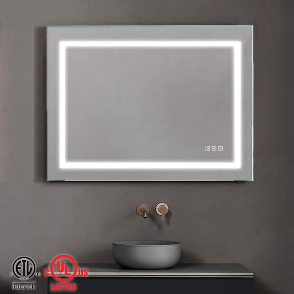 TOOLKISS Classic 36 in. W x 24 in. H Rectangular Frameless Anti-Fog LED Light Wall Bathroom Vanity Mirror Front Light