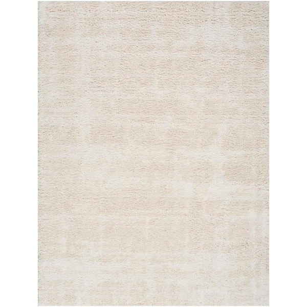 Modern Ivory Beige 8 ft. x 10 ft. Shag Abstract Contemporary Area Rug