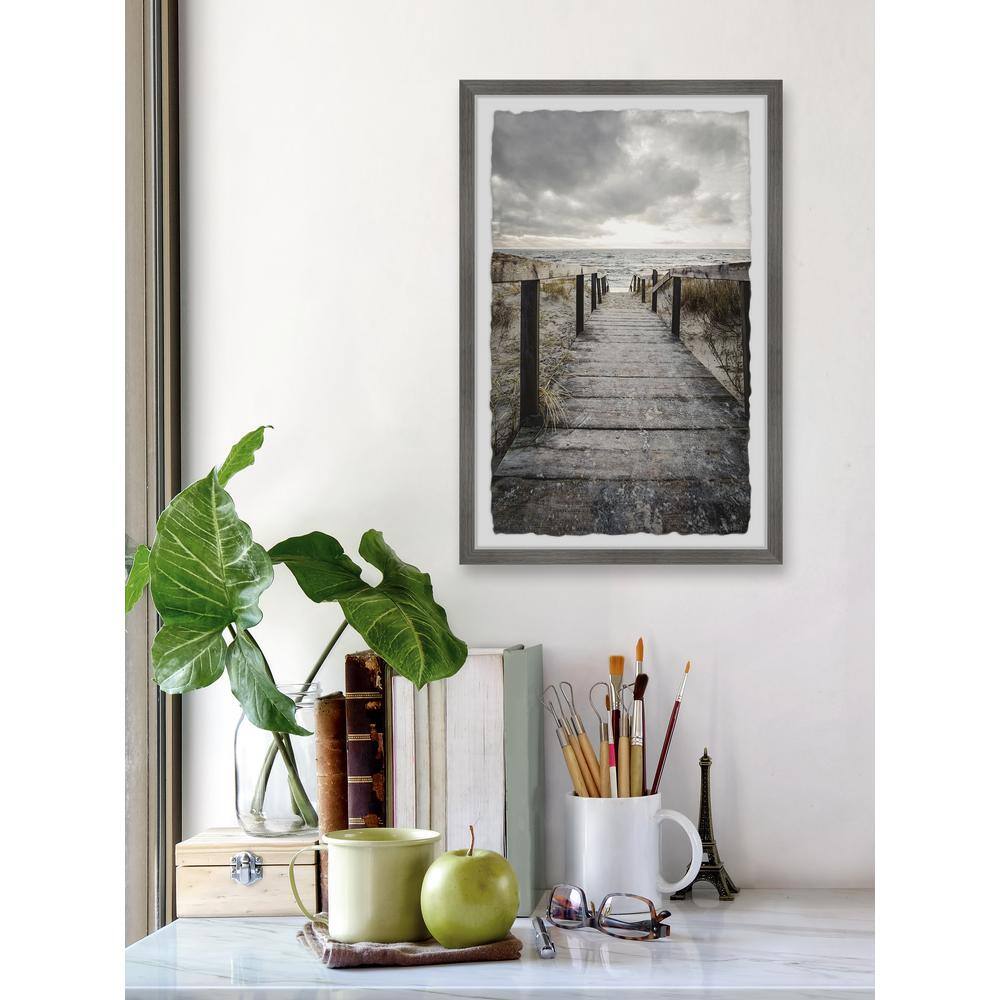 Cloudy Beach Pathway Framed Nature Art Print 12" x 8"