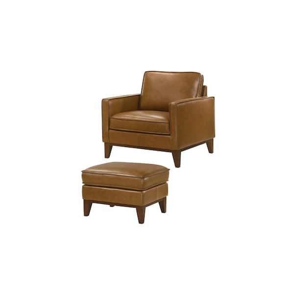 New Classic Furniture Caspar 2-Piece Caramel Top Grain Leather Chair and Ottoman Set
