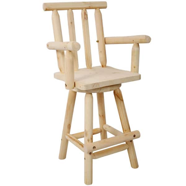 Unbranded Rustic Wood Swivel Outdoor Bar Stool-Ergonomic Tall Chair with Footrest, Armrests for Kitchen, Pub, or Bistro