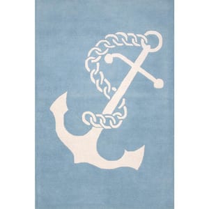 Nautical Anchor Baby Blue 3 ft. x 5 ft. Indoor Area Rug