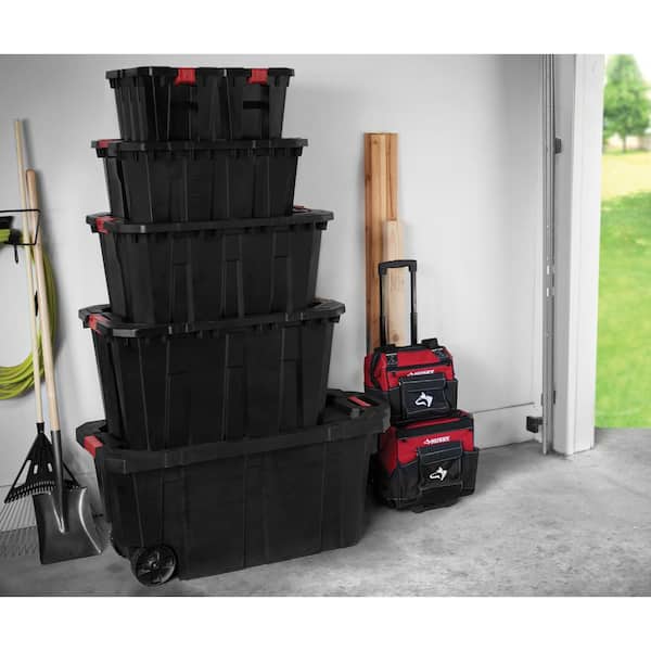 Husky - 45 Gal. Latch and Stack Tote with Wheels in Black