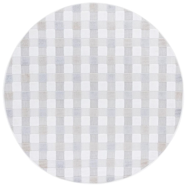 Stella Ivory/Gray Beige 7 ft. x 7 ft. Checkered High-Low Indoor/Outdoor Round Area Rug