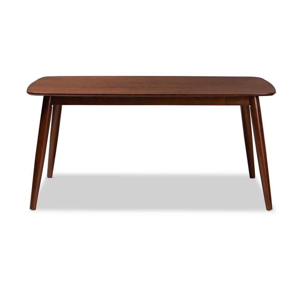 Flora Mid-Century Modern Solid Rubberwood Dining Table in Walnut