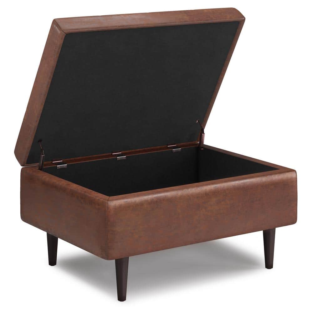Shay Distressed Saddle Brown Mid Century Modern Storage Ottoman