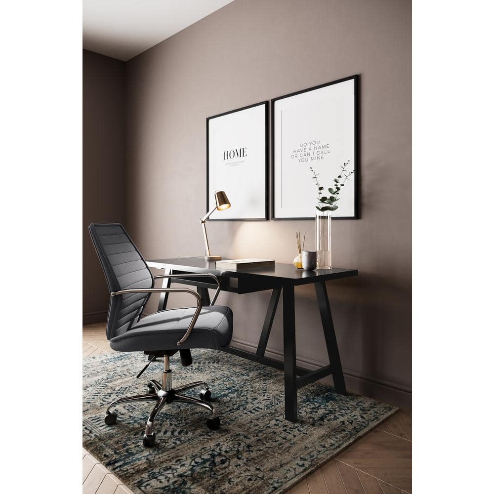 Dylan Rustic Farmhouse Solid Wood 60" Writing Desk with Keyboard Tray in Black