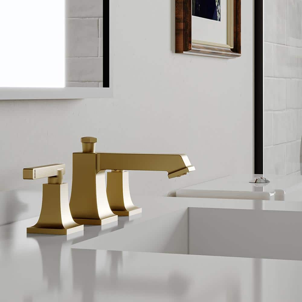 Brushed Gold 2-Handle Widespread Bathroom Faucet with Drain Assembly