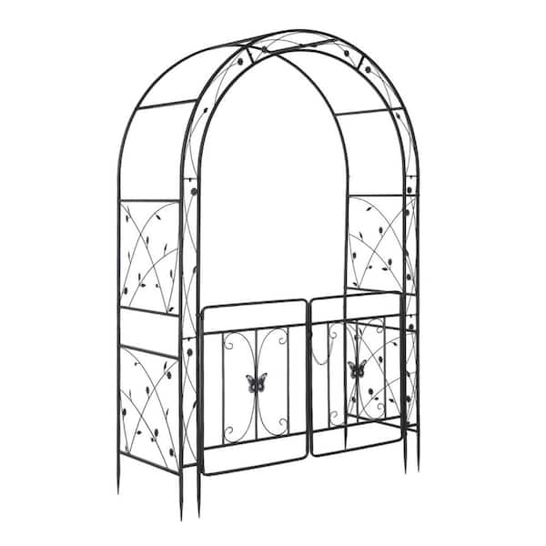 84 in. x 53 in. Garden Arbor Arch with Gate, Wedding Arch Archway for Ceremony Party, Trellis for Plant Climbing