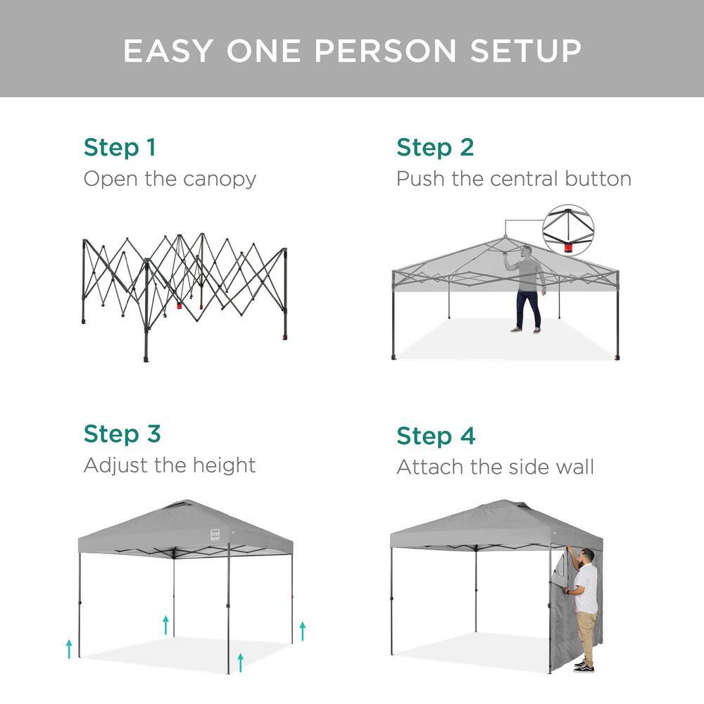 Silver 10x10ft Easy Setup Pop Up Canopy Tent with Side Wall